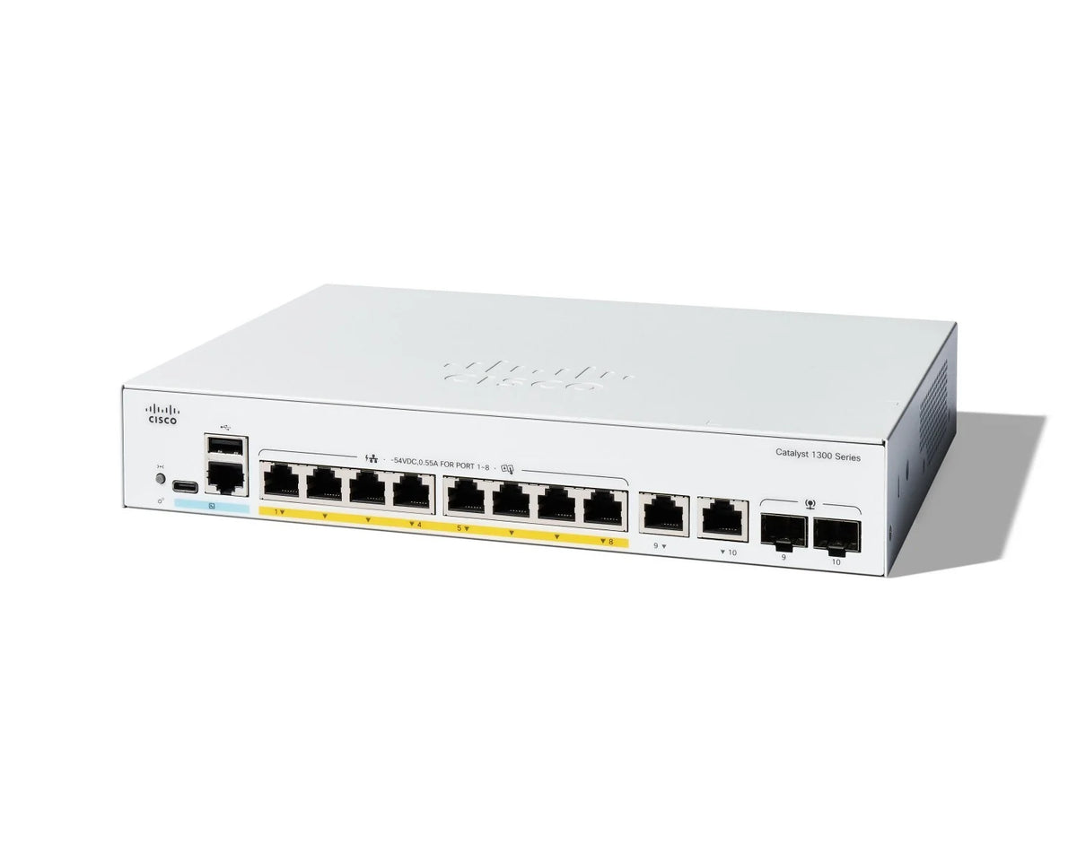 Cisco C1300-8FP-2G – Switch Catalyst 1300 8 Porte GbE PoE+ (120W) con 2 Uplink Combo SFP