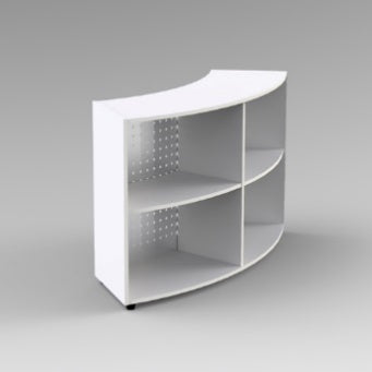 MODULO CURVO A GIORNO 2 RIPIANI PIEDI PLASTICA REGOLABILI CON LAMIERASTRUTTURA COLORE BIANCO, RIPIANI COLORE BIANCO, STRUTTURA METALLICA COLORE ALLUMINIO, PIEDINO REGOLABILE