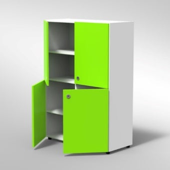 ARMADIO 4 ANTE MEDIE 6 RIPIANI PIEDI PLASTICA REGOLABILIFRONTALE COLORE BLU BALTICO, STRUTTURA COLORE BIANCO, FONDO STANDARD COL.STRUTTURA, RIPIANI COLORE BIANCO, PIEDINO REGOLABILE