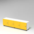CUBETTO MODULO 4 VANI ORIZZONTALE CON ANTE CON PIEDI PLASTICA REGOLABILI., FRONTALE COLORE BLU BALTICO, STRUTTURA COLORE BIANCO, PIEDINO REGOLABILE
