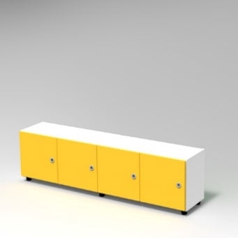 CUBETTO MODULO 4 VANI ORIZZONTALE CON ANTE CON PIEDI PLASTICA REGOLABILI., FRONTALE COLORE BLU BALTICO, STRUTTURA COLORE BIANCO, PIEDINO REGOLABILE