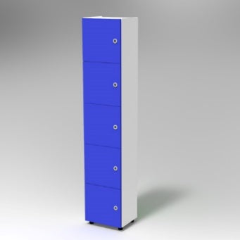 CUBETTO MODULO 5 VANI VERTICALE CON ANTE CON PIEDI PLASTICA REGOLABILI., FRONTALE COLORE BLU BALTICO, STRUTTURA COLORE BIANCO, PIEDINO REGOLABILE