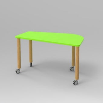 TAVOLO SAGOMATO ALUNNI DESTRO C/PIEDI DIA.60 LEGNO PIANO NOBILITATO SP.25PIANO COLORE VERDE, RAGGIO PIANO 44MM, GRADAZIONE 6 H.76CM, COMPLETO DI RUOTE H.8CM C/FRENO