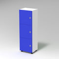 CUBETTO MODULO 3 VANI VERTICALE CON ANTE CON PIEDI PLASTICA REGOLABILI., FRONTALE COLORE BLU BALTICO, STRUTTURA COLORE BIANCO, PIEDINO REGOLABILE