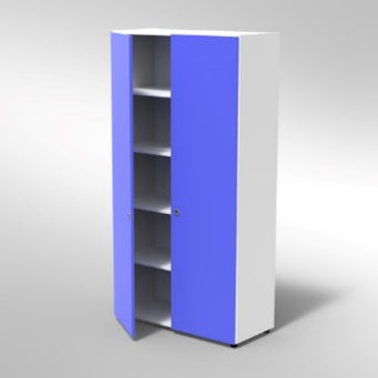 ARMADIO 2 ANTE 4 RIPIANI PIEDI PLASTICA REGOLABILIFRONTALE COLORE BLU BALTICO, STRUTTURA COLORE BIANCO, FONDO STANDARD COL.STRUTTURA, RIPIANI COLORE BIANCO, PIEDINO REGOLABILE