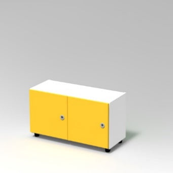 CUBETTO MODULO 2 VANI ORIZZONTALE CON ANTE CON PIEDI PLASTICA REGOLABILI., FRONTALE COLORE BLU BALTICO, STRUTTURA COLORE BIANCO, PIEDINO REGOLABILE