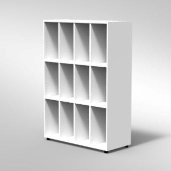 ARMADIO A GIORNO 12 CASELLE PIEDI PLASTICA REGOLABILI (SZ7412)STRUTTURA COLORE BIANCO, FONDO STANDARD COL.STRUTTURA, RIPIANI COLORE BIANCO, PIEDINO REGOLABILE