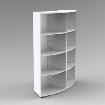 MODULO CURVO A GIORNO 6 RIPIANI PIEDI PLASTICA REGOLABILI CON LAMIERASTRUTTURA COLORE BIANCO, RIPIANI COLORE BIANCO, STRUTTURA METALLICA COLORE ALLUMINIO, PIEDINO REGOLABILE