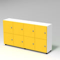 CUBETTO MODULO 4x2 VANI ORIZZONTALE CON ANTE CON PIEDI PLASTICA REGOLABILI., FRONTALE COLORE BLU BALTICO, STRUTTURA COLORE BIANCO, PIEDINO REGOLABILE