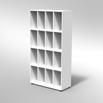 ARMADIO A GIORNO 16 VANI PIEDI PLASTICA REGOLABILISTRUTTURA COLORE BIANCO, FONDO STANDARD COL.STRUTTURA, RIPIANI COLORE BIANCO, PIEDINO REGOLABILE