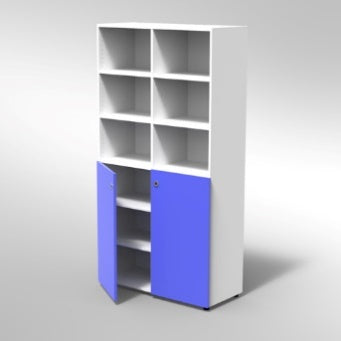 ARMADIO 2 ANTE INF. 2 RIPIANI REG. PER VANO PIEDI PLASTICA REGOLABILIFRONTALE COLORE BLU BALTICO, STRUTTURA COLORE BIANCO, FONDO STANDARD COL.STRUTTURA, RIPIANI COLORE BIANCO, PIEDINO REGOLABILE