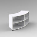 MODULO CURVO A GIORNO 4 VANI PIEDI PLASTICA REGOLABILI CON LAMIERASTRUTTURA COLORE BIANCO, RIPIANI COLORE BIANCO, STRUTTURA METALLICA COLORE ALLUMINIO, PIEDINO REGOLABILE