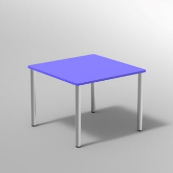 TAVOLO C/PIEDI DIA.60 IN ACCIAIO PIANO NOBILITATO SP.25PIANO COLORE BLU BALTICO, GAMBE ACCIAIO COLORE ALLUMINIO, RAGGIO PIANO 2MM, GRADAZIONE 6 H.76CM, CON GOMMINI STANDARD