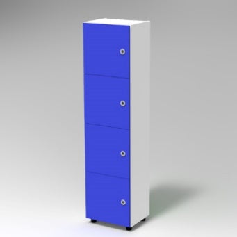 CUBETTO MODULO 4 VANI VERTICALE CON ANTE CON PIEDI PLASTICA REGOLABILI., FRONTALE COLORE BLU BALTICO, STRUTTURA COLORE BIANCO, PIEDINO REGOLABILE