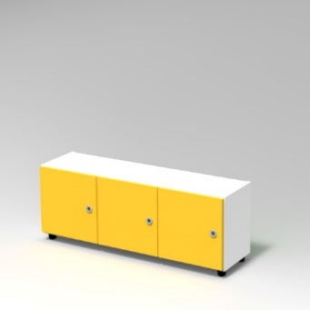 CUBETTO MODULO 3 VANI ORIZZONTALE CON ANTE CON PIEDI PLASTICA REGOLABILI., FRONTALE COLORE BLU BALTICO, STRUTTURA COLORE BIANCO, PIEDINO REGOLABILE