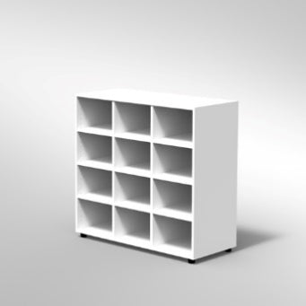 ARMADIO A 12 CASELLE PIEDI PLASTICA REGOLABILISTRUTTURA COLORE BIANCO, FONDO STANDARD COL.STRUTTURA, RIPIANI COLORE BIANCO, PIEDINO REGOLABILE
