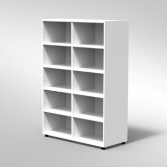 ARMADIO A GIORNO 8 RIPIANI PIEDI PLASTICA REGOLABILISTRUTTURA COLORE BIANCO, FONDO STANDARD COL.STRUTTURA, RIPIANI COLORE BIANCO, PIEDINO REGOLABILE