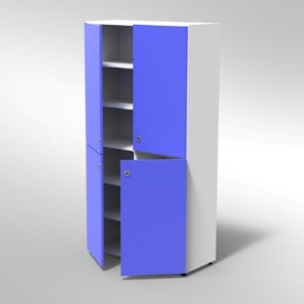 ARMADIO 4 ANTE 2 RIPIANI REG. PER VANO PIEDI PLASTICA REGOLABILIFRONTALE COLORE BIANCO, STRUTTURA COLORE BIANCO, FONDO STANDARD COL.STRUTTURA, RIPIANI COLORE BIANCO, PIEDINO REGOLABILE