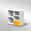 ARMADIO 2 CASSETTI A GIORNO 2 RIPIANI PIEDI PLASTICA REGOLABILI (SZ7402)FRONTALE COLORE BLU BALTICO, STRUTTURA COLORE BIANCO, FONDO STANDARD COL.STRUTTURA, RIPIANI COLORE BIANCO, PIEDINO REGOLABILE