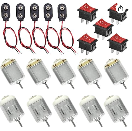 RUNCCI-YUN 10pcs mini motori elettrici DC 130 1,5-6V + 5 pcs Connettore Clip per Batteria 9V+5pz Interruttore a bilanciere per barche 5PZ