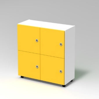 CUBETTO MODULO 2x2 VANI ORIZZONTALE CON ANTE CON PIEDI PLASTICA REGOLABILI., FRONTALE COLORE BLU BALTICO, STRUTTURA COLORE BIANCO, PIEDINO REGOLABILE