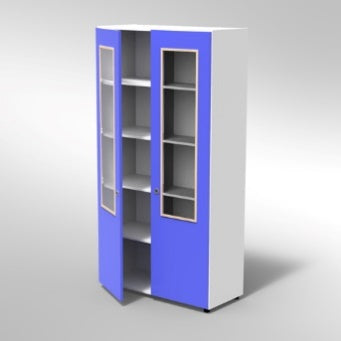ARMADIO 2 ANTE VETRO 8 RIPIANI PIEDI PLASTICA REGOLABILIFRONTALE COLORE BLU BALTICO, STRUTTURA COLORE BIANCO, FONDO STANDARD COL.STRUTTURA, RIPIANI COLORE BIANCO, PIEDINO REGOLABILE