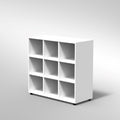 ARMADIO A GIORNO 9 CASELLE PIEDI PLASTICA REGOLABILISTRUTTURA COLORE BIANCO, FONDO STANDARD COL.STRUTTURA, RIPIANI COLORE BIANCO, PIEDINO REGOLABILE