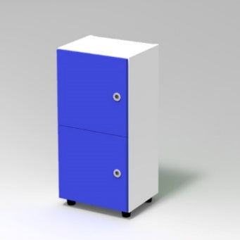 CUBETTO MODULO 2 VANI VERTICALE CON ANTE CON PIEDI PLASTICA REGOLABILI., FRONTALE COLORE BLU BALTICO, STRUTTURA COLORE BIANCO, PIEDINO REGOLABILE