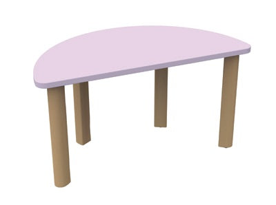 TAVOLO SEMICIRC. MEDIO C/PIEDI DIA.60 LEGNO PIANO NOBILITATO SP.25PIANO COLORE BIANCO, RAGGIO PIANO 44MM, GRADAZIONE 0 H.42CM, CON GOMMINI REGOLABILI