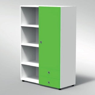 ARMADIO 1 ANTA 2 CASSETTI 6 RIPIANI PIEDI PLASTICA REGOLABILIFRONTALE COLORE BLU BALTICO, STRUTTURA COLORE BIANCO, FONDO STANDARD COL.STRUTTURA, RIPIANI COLORE BIANCO, PIEDINO REGOLABILE