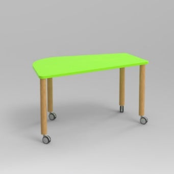 TAVOLO SAGOMATO ALUNNI SINISTRO C/PIEDI DIA.60 LEGNO PIANO NOBILITATO SP.25PIANO COLORE VERDE, RAGGIO PIANO 44MM, GRADAZIONE 6 H.76CM, COMPLETO DI RUOTE H.8CM C/FRENO